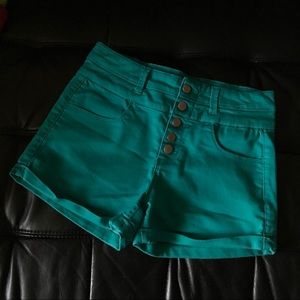 Turquoise High-Rise Shorts